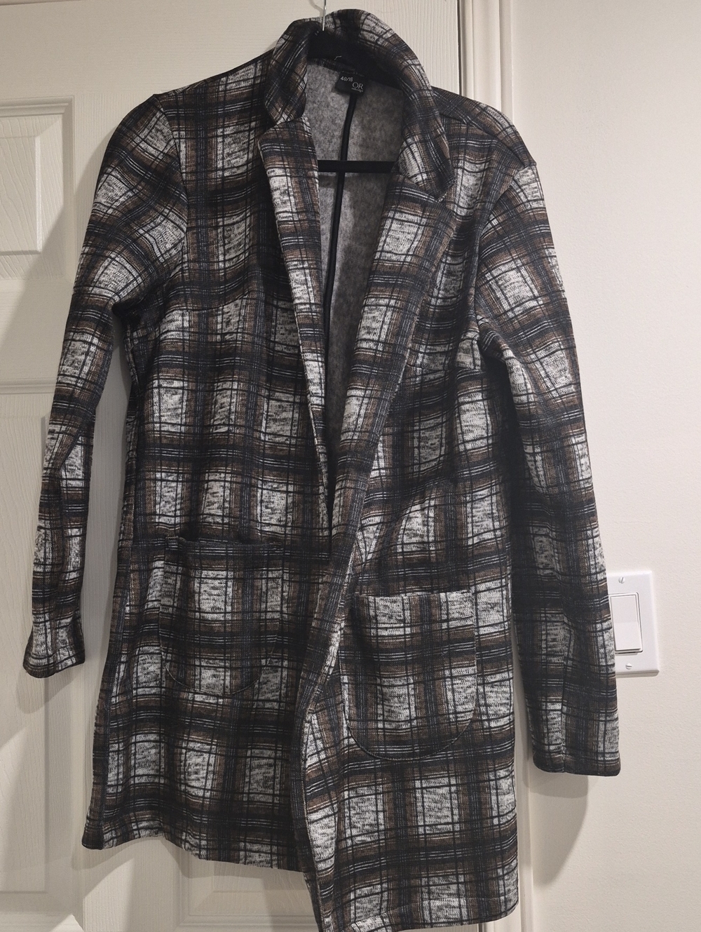 Plaid Open-Front Shirt Jacket in Brown, Black & White - A New Day